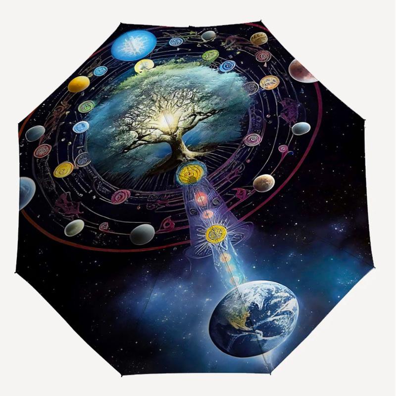 1pc Tree of Life Automatic Open/Close Umbrella Compact Folding Umbrella with 8-Rib Shaft for Women/Men, Elegant Birthday1150S