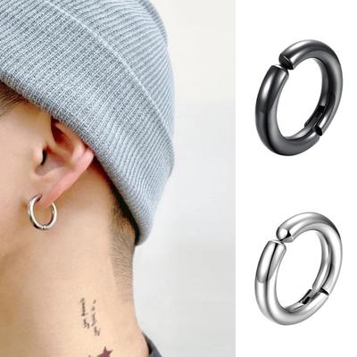 Yeni Moda Hoop Klip Paslanmaz Çelik Küpe Hiçbir Kulak Delme Takı Yanlış Açılış