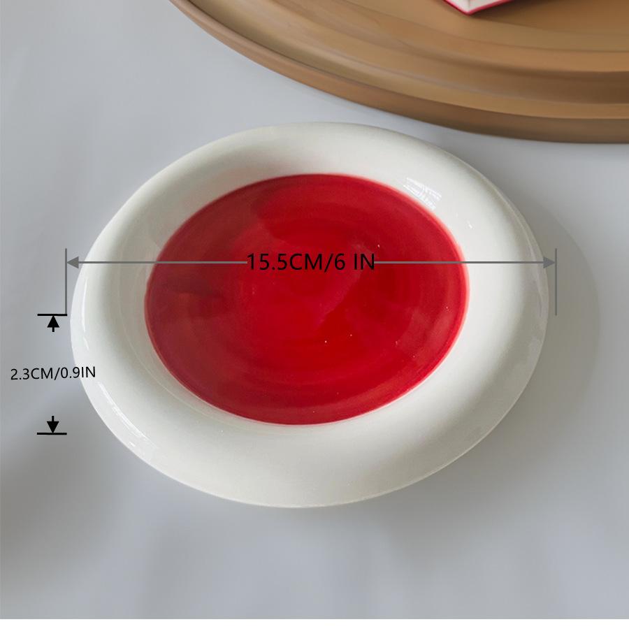 1 PEZZO 8 pollici 6 pollici, piatto in ceramica dipinto a mano, piatto da dessert per uso domestico, piatto per torta, semplice piatto Dudu rosso e nero.