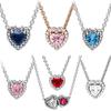 925 Silver Heart Shaped Pendants Necklace Colorful Diamond Gem Red Pink Blue Purple Chain Gift Fine Jewelry For Women