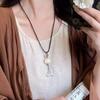Zen-inspired White Jade Bodhi Lotus Pendant Necklace for Women, New Chinese-style Vintage Ethnic Braided Long Sweater Chain Accessory