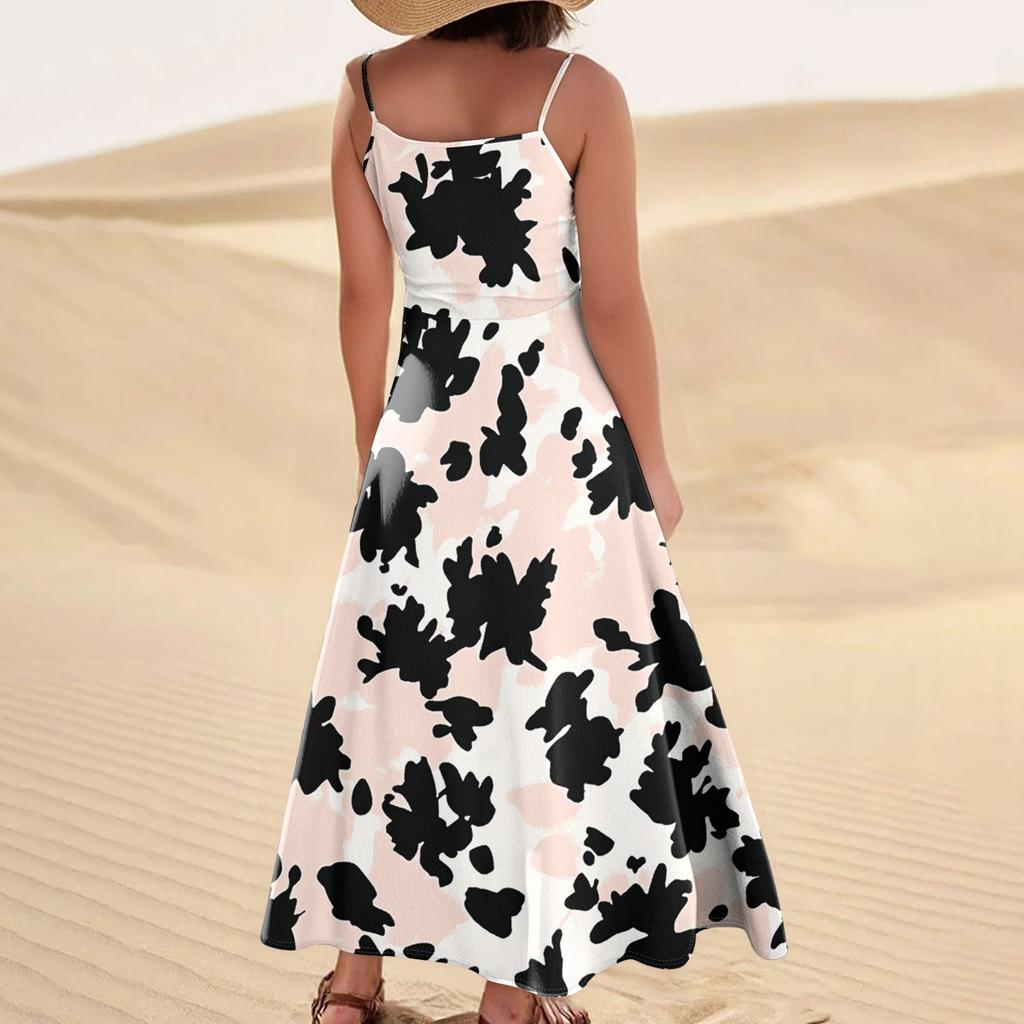 Damenmode Lässig Ärmellos Tasche Langes Strandkleid mit Blumendruck