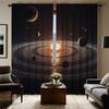 2pcs Space-Themed Curtains - Celestial Design with Sun   Planets & Rings   Semi-Transparent Polyester Fabric   Rod Pocket for Easy