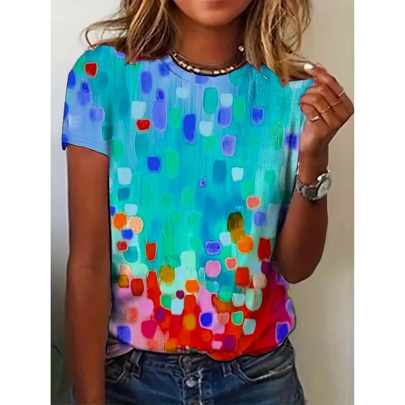 New Spring and Summer Digital Printed Round Neck Short Sleeves S