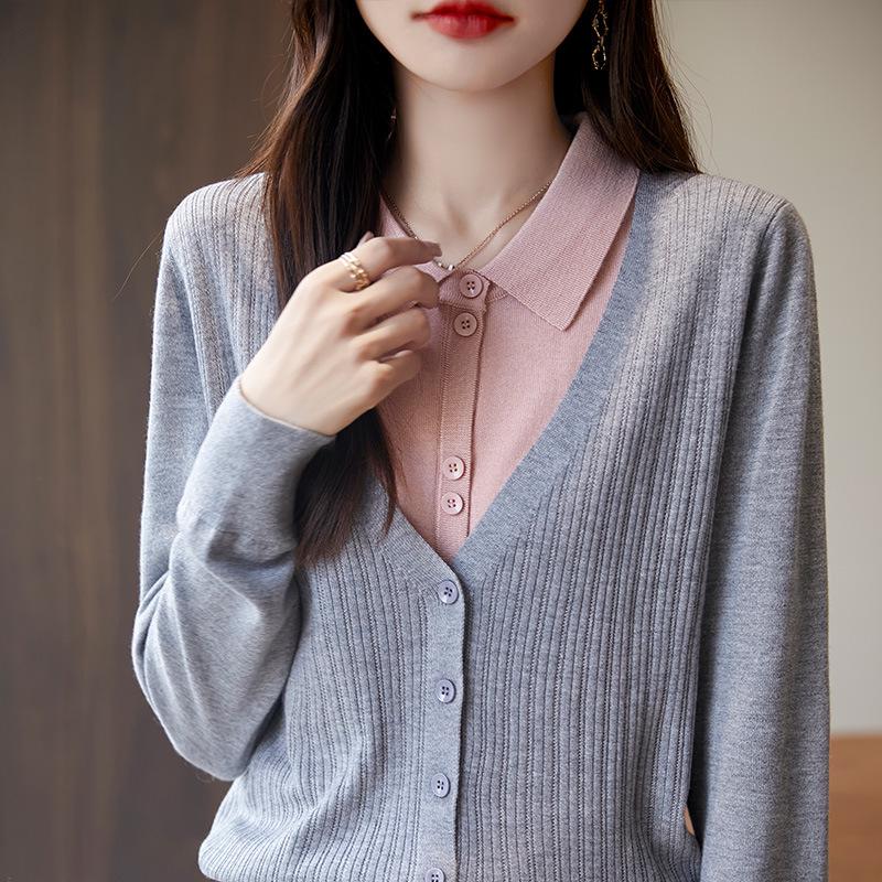 

Женский кардиган из красного ангорового трикотажа: Скомбинированный двухчастный вид, длинный рукав с отложным воротником для осени/зимы L 110-130 lbs