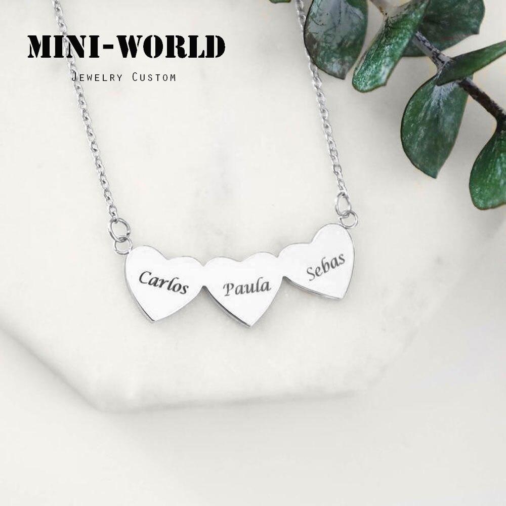 Mini World Heart Pendant Necklaces Stainless For Women Steel Gold Color 1 4 Names Love Heart Pendant Carved Date 'S Jewelry Present GiftTrendy Pendant