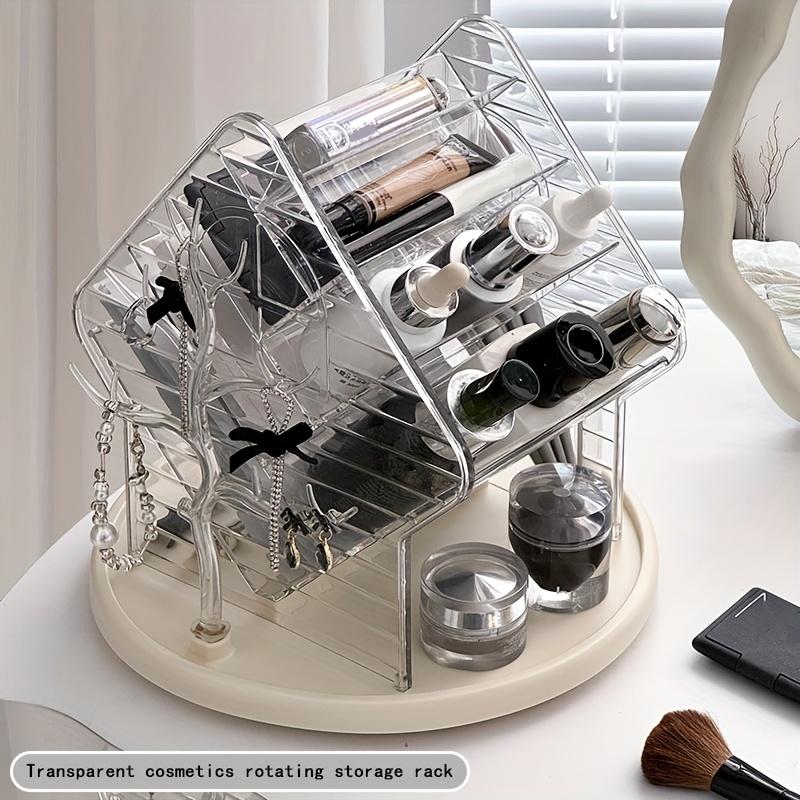 

360Degree Rotating Makeup Organizer Transparent Cosmetic Storage Box Brush Holder Jewelry Display Rack Bathroom Organization