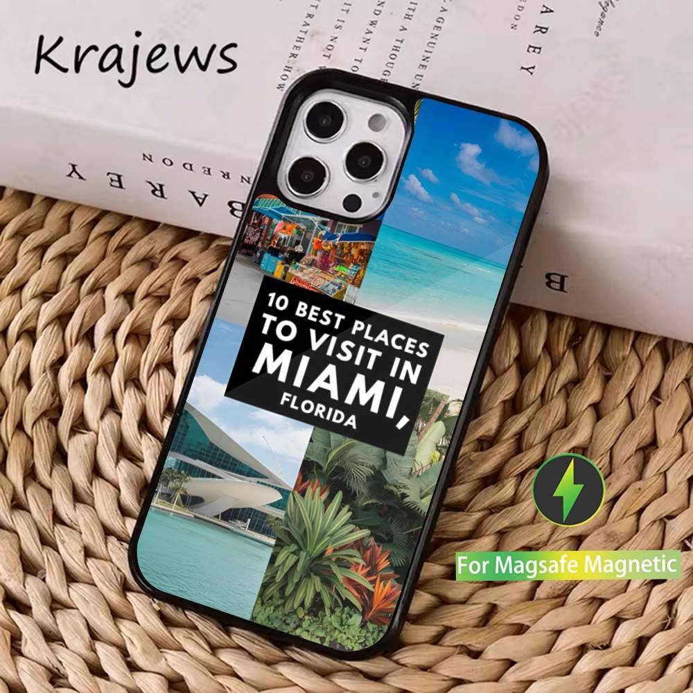Summer Art Miami Florida Handyhülle Für iPhone 16,15,14,17,13,12,11,Pro,Max,Plus,Mini, Magsafe,Magnetische Kabellose Ladehülle