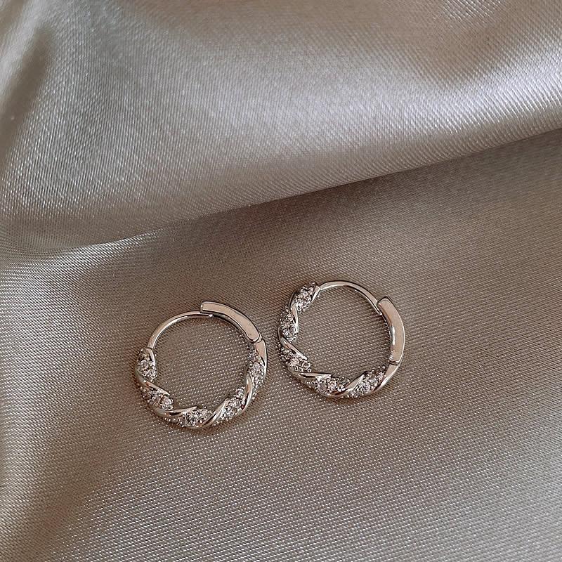 

New light luxury flash diamond loop earrings women s niche design high-end twisted twist earrings geometric earrings 925 silver needle