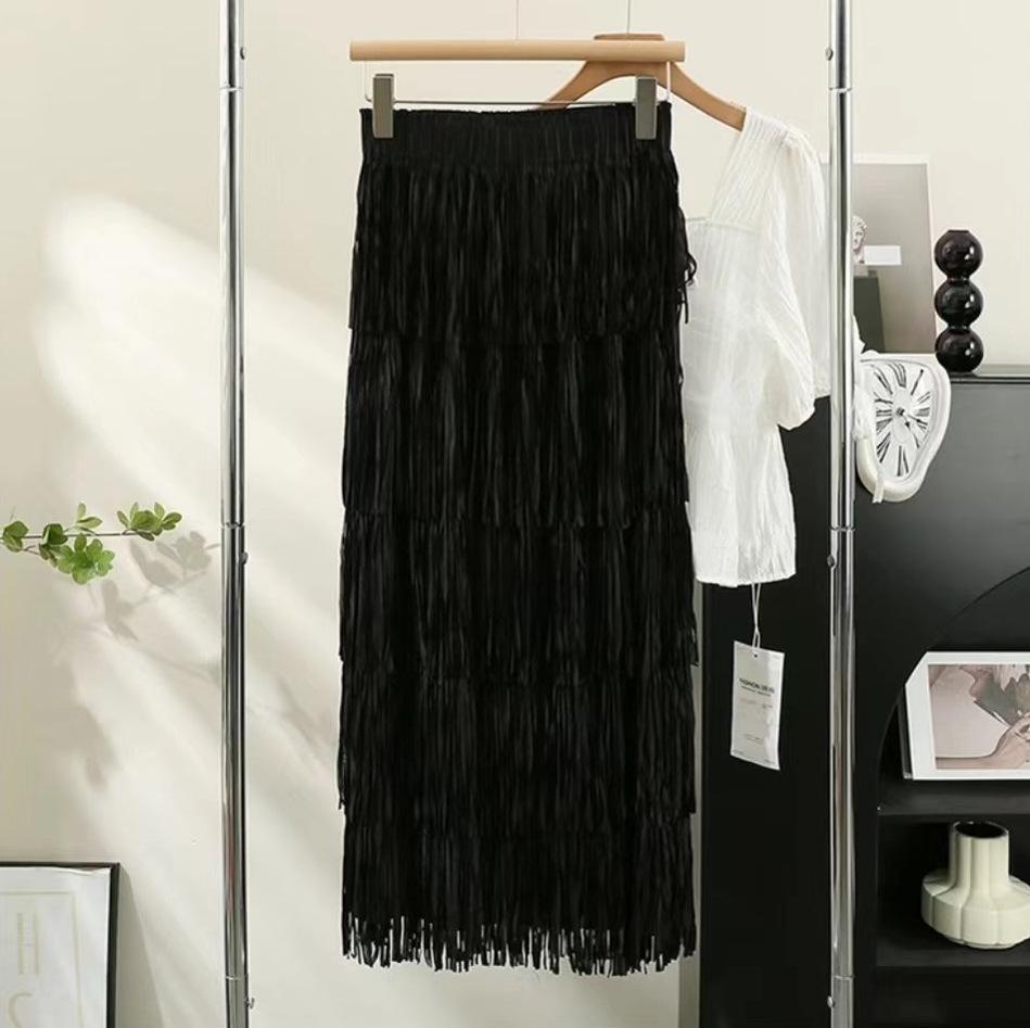 Women's High-End Pleated Fringe Skirt: New Summer Layered Cake Design, Slimming Hip-Hugging Fit