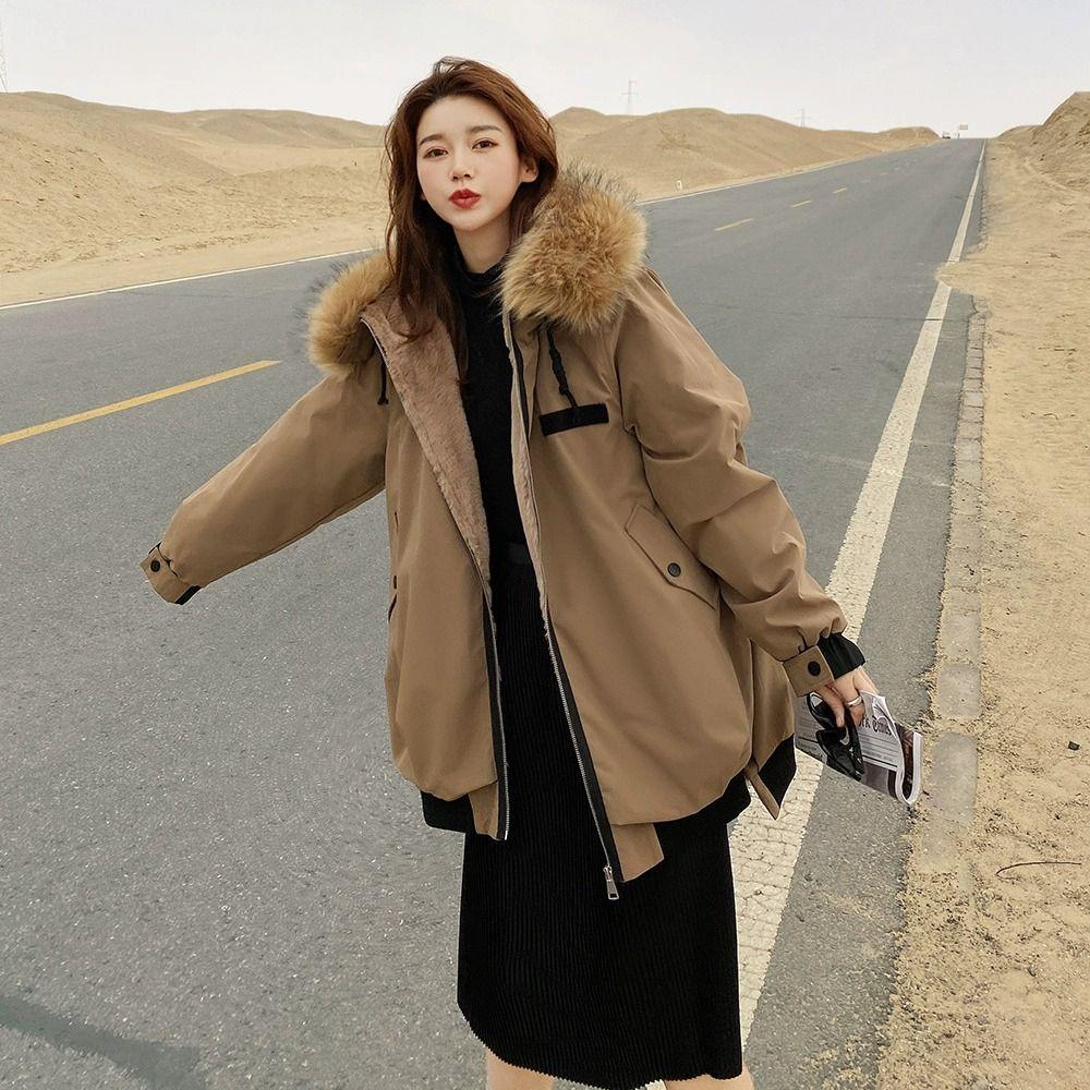 Women's Workwear Parka Cotton Coat Winter Thickened Fleece Lined Long Jacket