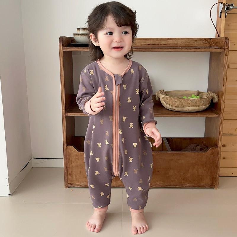 Baby Sleep Sack With Zipper Pure Cotton Footed Pajamas Toddlers Anti-Kick Warm Comfortable Nightwear Fall Winter