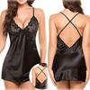 Damen Nachtwäsche Spitze Transparent Imitation Eis Seide Sexy Einfarbig Morgenmantel Kleid zum Schlafen