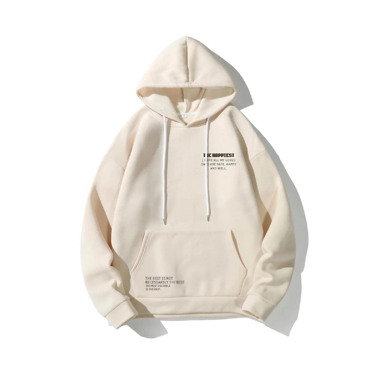 

Unisex Beige Happiest Printed Oversize Hooded Sweatshirt S чёрный