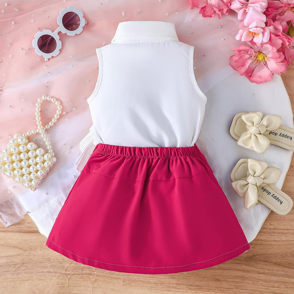 Baby Girls Sleeveless Collared Dress with Pleated Ruffle Accent, Stylish Party Outfit