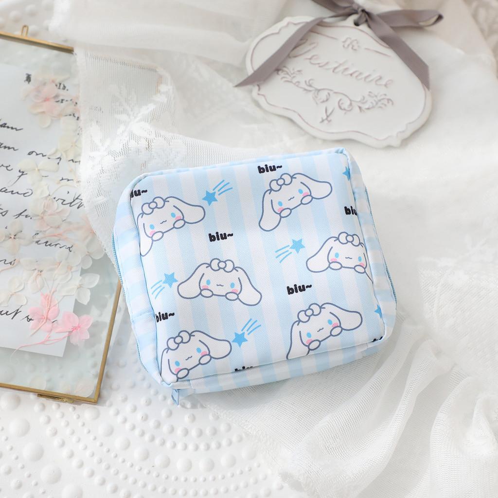 Vertical Stripes Pom Pom Purin Cartoon Travel Sanitary Napkin Bag For Use Women