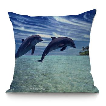 Cute Dolphin Print Pattern Cushion Cover Home Living Room Sofa Decoration Square Polyester Pillow 45X45Cm
