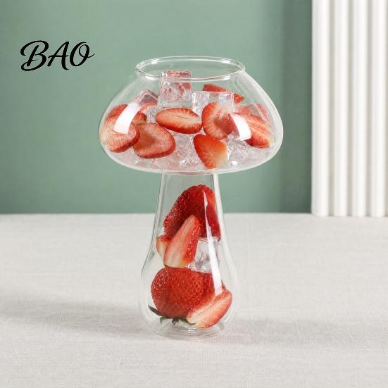 Fruit Tea Cup Mushroom Cocktail Glass Cup, Creative Clear Wine Glasses, Borosilicate Cute Coffee Cups, Novelty Drinkware Bar KTV Tool Sparkling Drink
