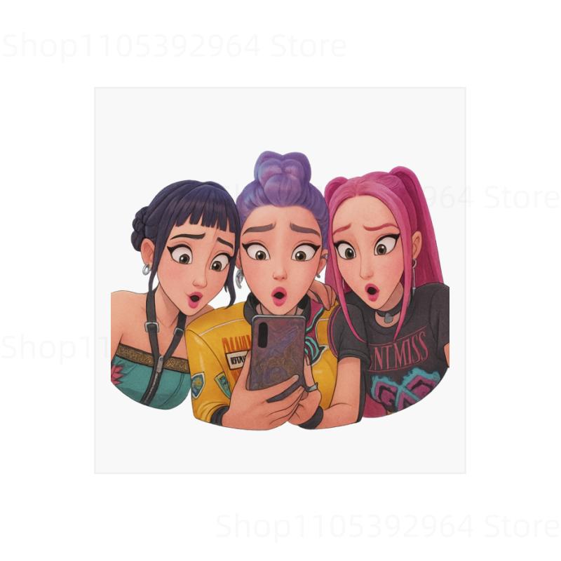 מדבקות קריקטורה של ציידי שדים KPop, מדבקות דקאלים לקישוט בגדים, תיקי גב, ימי הולדת, מתנות עמידות, אפליקציית העברה, מדבקה תרמית חמה