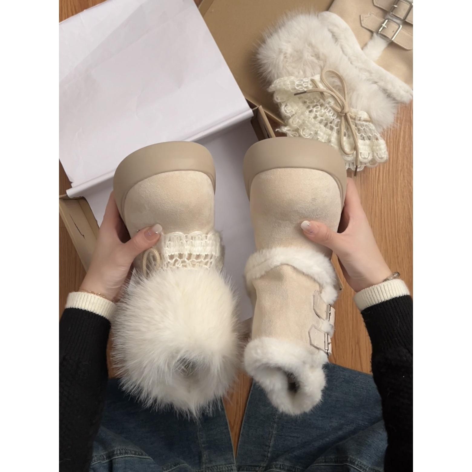 Warm outer thick-soled snow boots Winter piled and thickened Fair Island wool cotton shoes 35