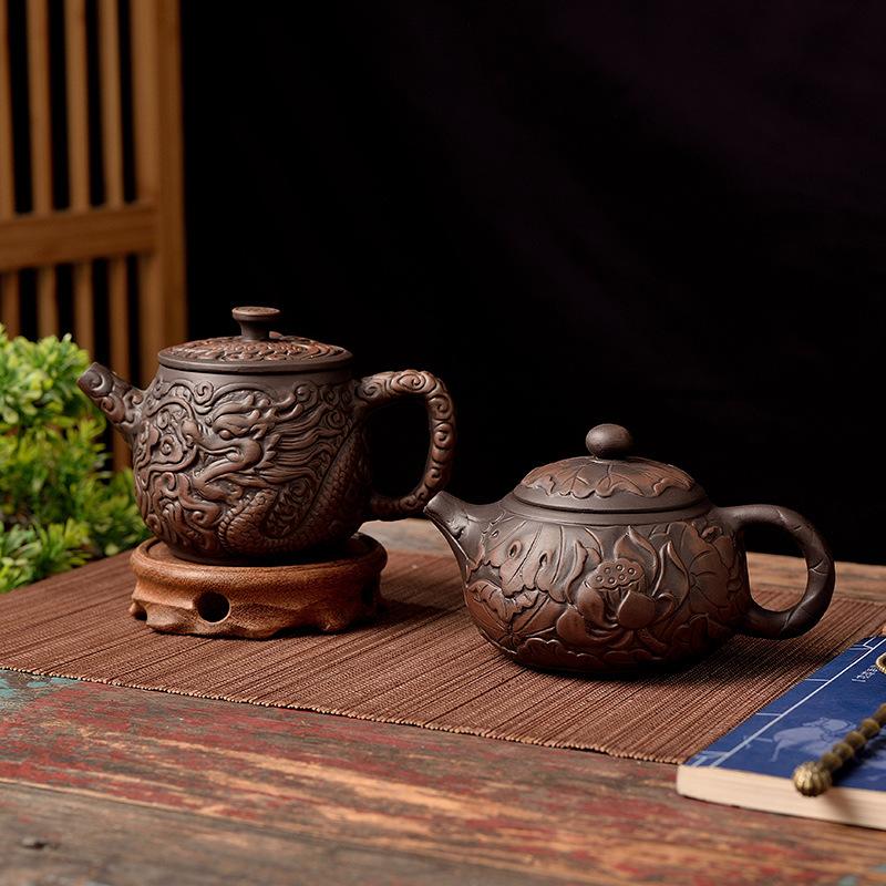 Purple Pottery Teapot Hanwa Pot Xishi Tea Maker Large Lotus Flower Home Purple Sand Cinnabar Pot Household Kung Fu Tea Set