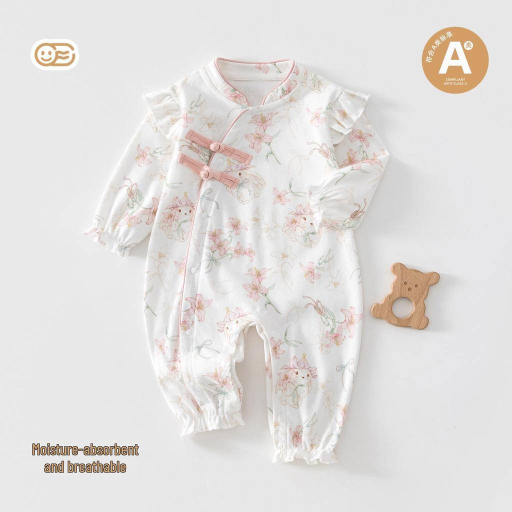 Baby Girls' French Style Cotton Bodysuit with Bow, for Spring and Autumn