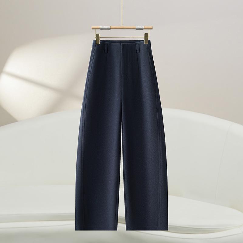 

Women s Gray Woolen Wide-Leg High-Waist Pants - Autumn Winter Crescent Moon Style 30/2XL