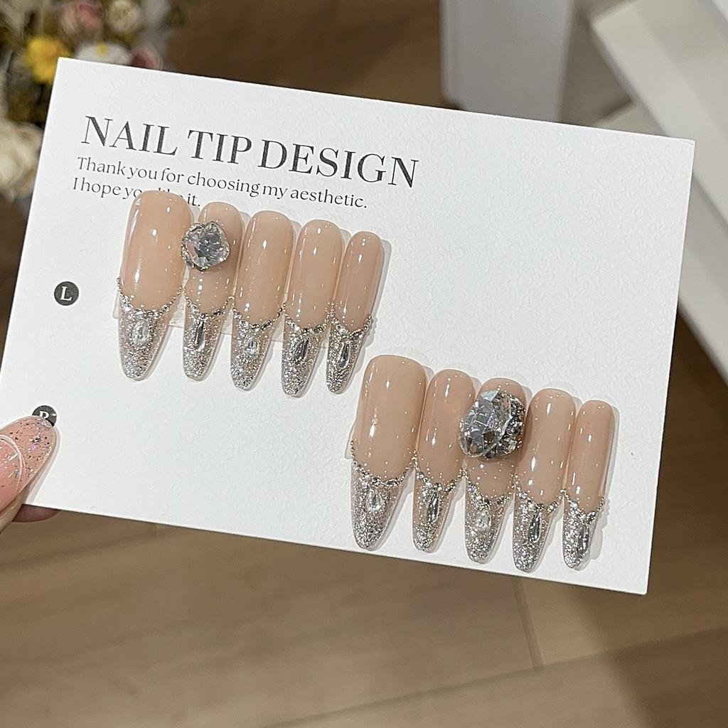 Miu-style Nude Color Nude Fingertip French Shattered Diamond Light Luxury Wear Armor