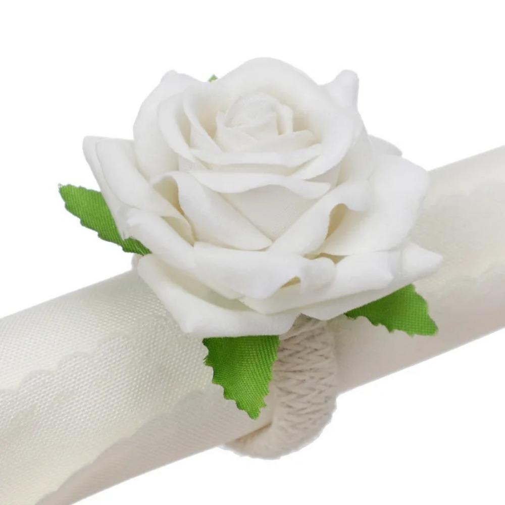 

6pcs Artificial Rose Flower Towel Buckle with Rope Table Decoration Napkin Ring Valentine s Day белый
