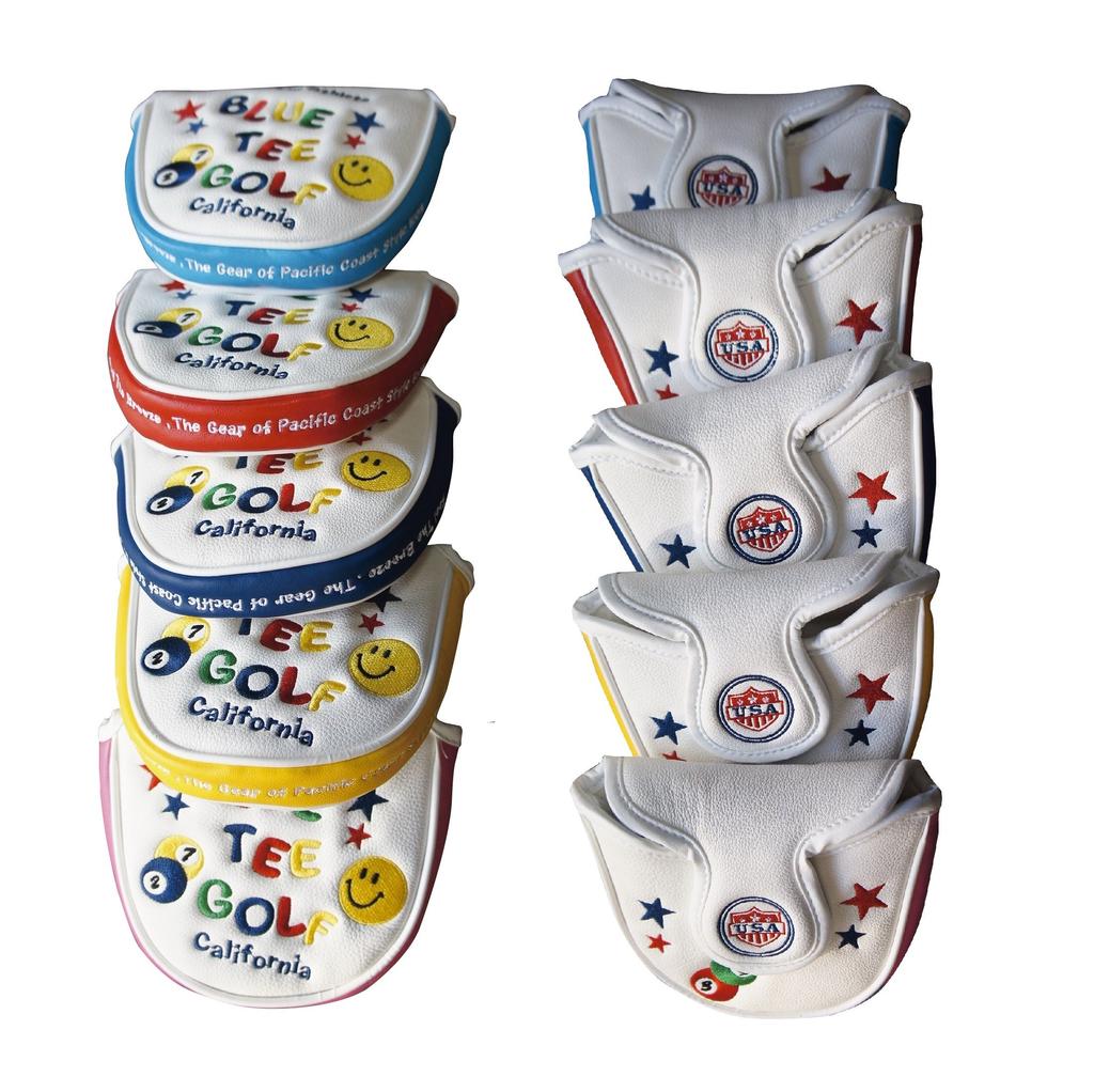 BLUE TEE GOLF California Mallet Putter Cover, SMAILE & PINBALL (Navy/White)