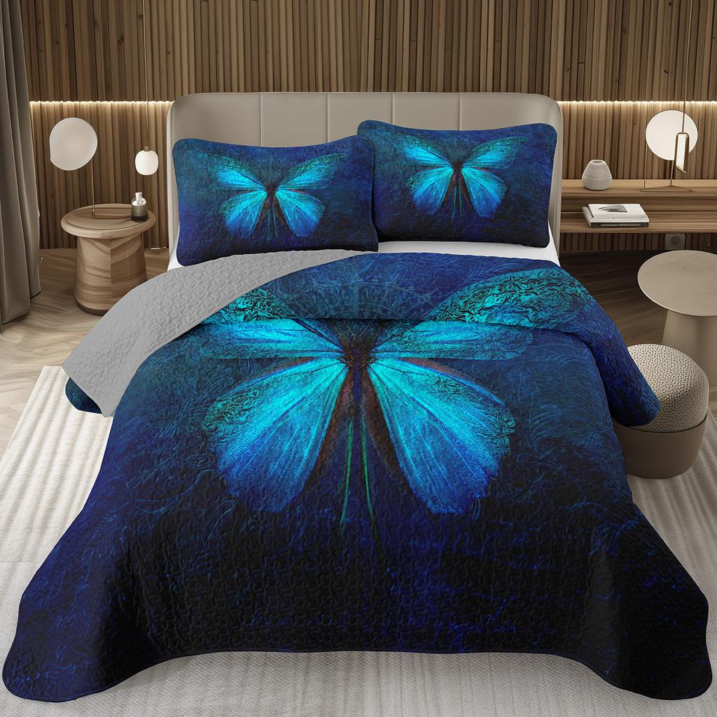 Butterfly Bedspread Twin/Queen/King Watercolor Botanical Floral Coverlet Fantasy Style Bedding Set Reversible Quilted Bedspreads