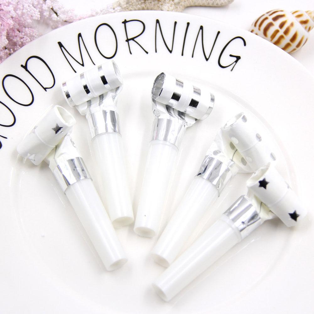 10Pcs/Pack Bronzing Blowouts Whistles With Gold Silver Star Stripe Dot For Kids Birthday Party Decoration Supplies Children Toys Gift