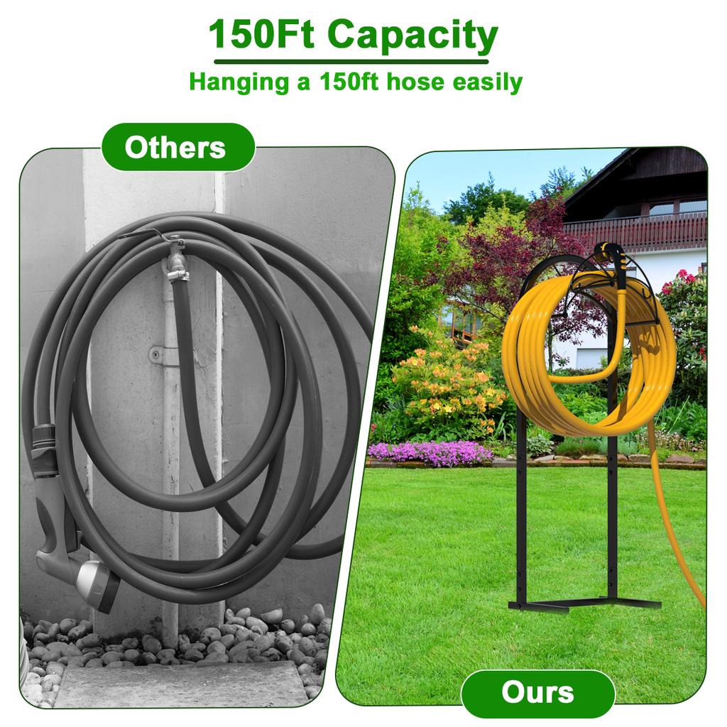 150ft No-Drilling Freestanding Hose Holder | Rust-Proof Storage Rack with 4 Spikes Outdoor Garden Hanger