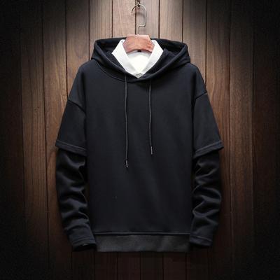 Warm Cotton Fleece Hoodie with Pocket for Men Mens Retro Style Korea Silhouette Hooded Fleece