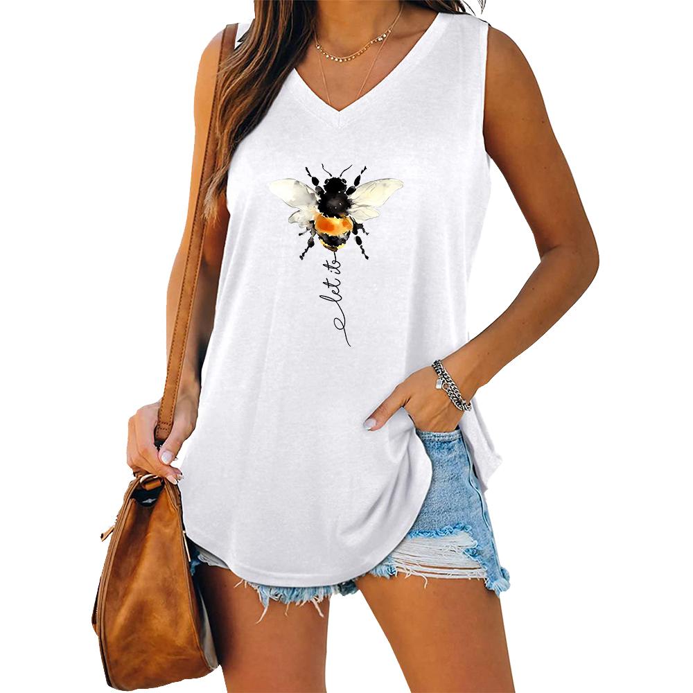 Women Fashion V-neck Sleeveless T-shirt Women Casual Loose Tank Top