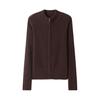 Lekasha Striped Cashmere Stand Collar Zip Cardigan