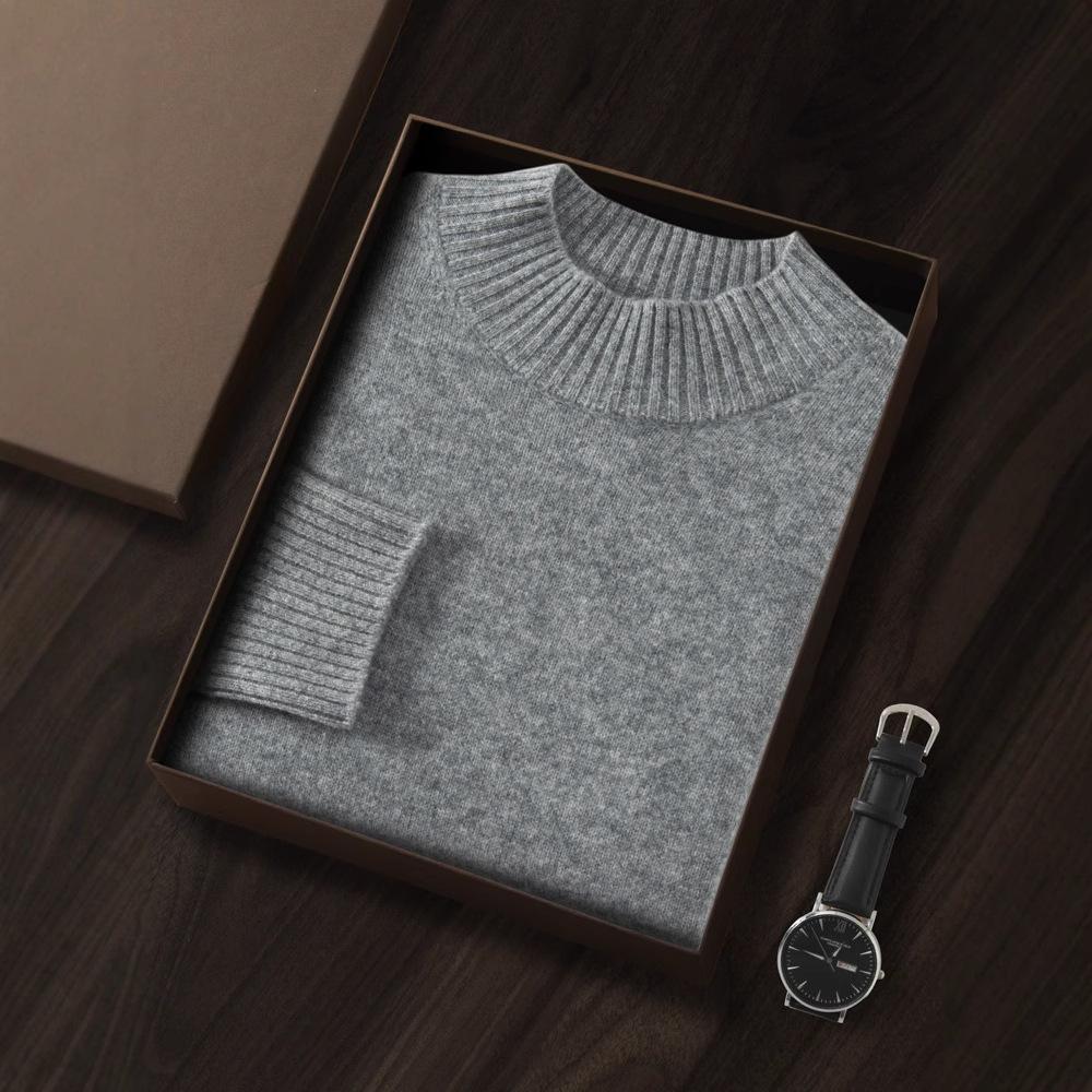 Semi-turtleneck Cashmere Sweater Men's Double-strand Thickened Solid-color Sweater Loose-knit Wool