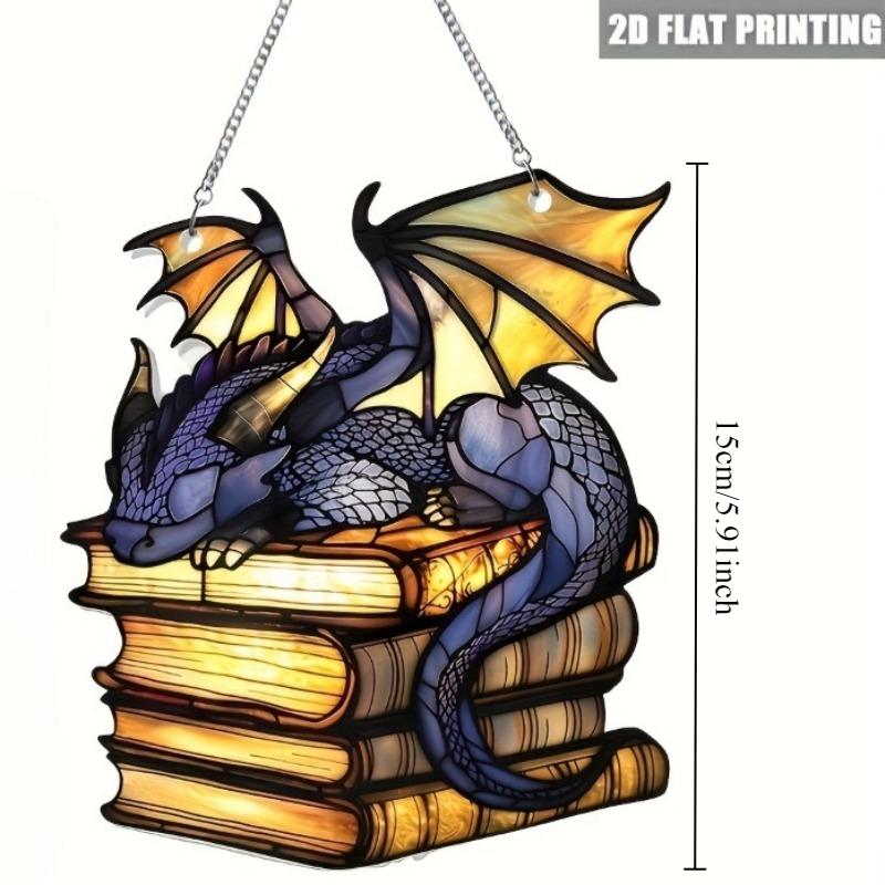 2D Flache, Charmante Acryl Drachen Buch Statue - Verträumte Wandkunst für Heim- & Gartendekor, Perfekt für Halloween und Weihnachten