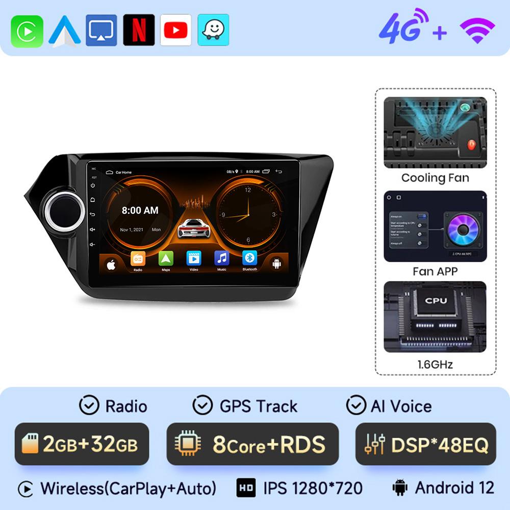 Jiuyu AI Voice 2 din Android Auto Radio For  KIA RIO 3 2011 2012-2016  Carplay 4G Car Multimedia GPS 2din autoradio
