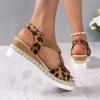 Fashion Leopard Print Women's Sandals 2026 Metal Decoration Wedges Sandalias Mujer Lightweight Non-Slip Gladiator Shoes Women