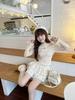 Hong Kong Style Women's Heart Polka Dot Long Sleeve Thermal Fleece T-shirt, Light Apricot Lace Patchwork, Autumn/Winter.