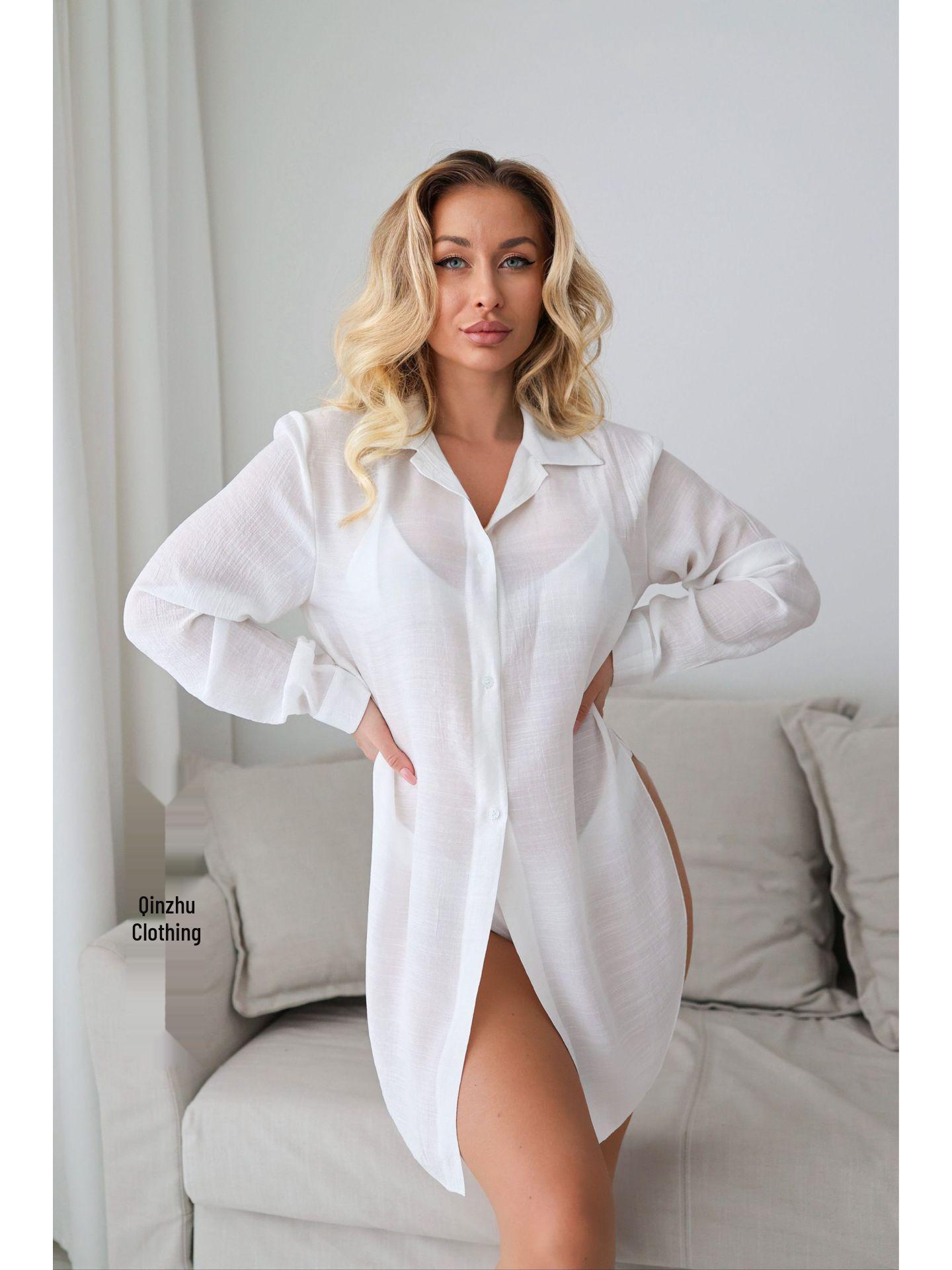 

Міжнародне бамбукове пляжне пончо: Вільний кардиган сонцезахисна пляжна сорочка бікіні для жінок Extra Large білий