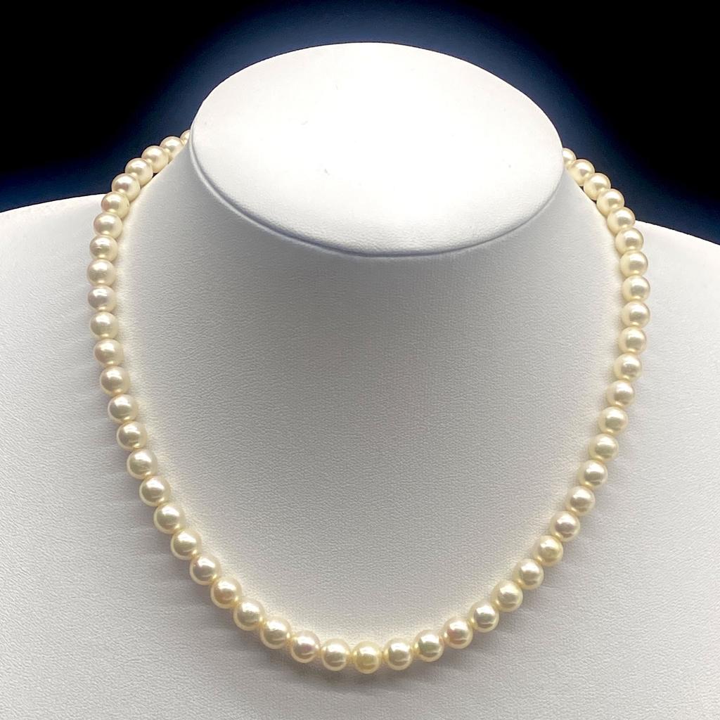 Akoya Pearl Necklace Natural Jewelry White Beige Approx. 43cm 6.5mm-7.0mm 29.2g Silver Clasp