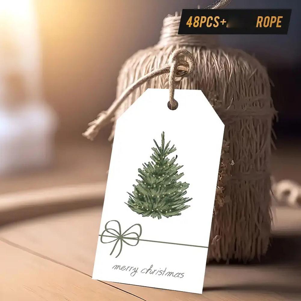 Christmas Tree Hanging Tags 48PCS Gift Label Cards With 10M Jute Rope Holiday Party Gift Wrap Decorations Supplies Ornament