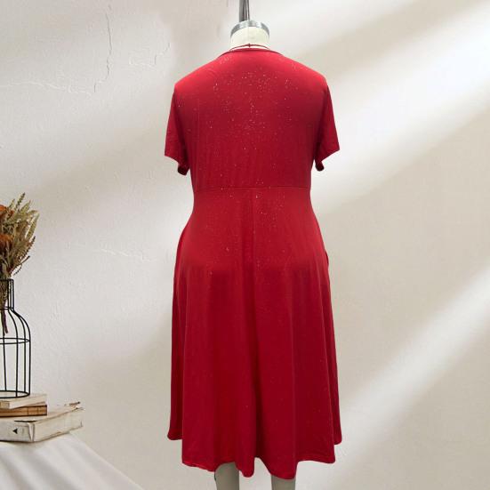 Glitter Sparkly Summer Dress for Women Twist Front V Neck Flowy Beach Sundress Short Sleeve A-line Swing Long Dress