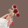 French Red Rose Tassel Hair Clip: Elegant Half-Up Hair Accessory