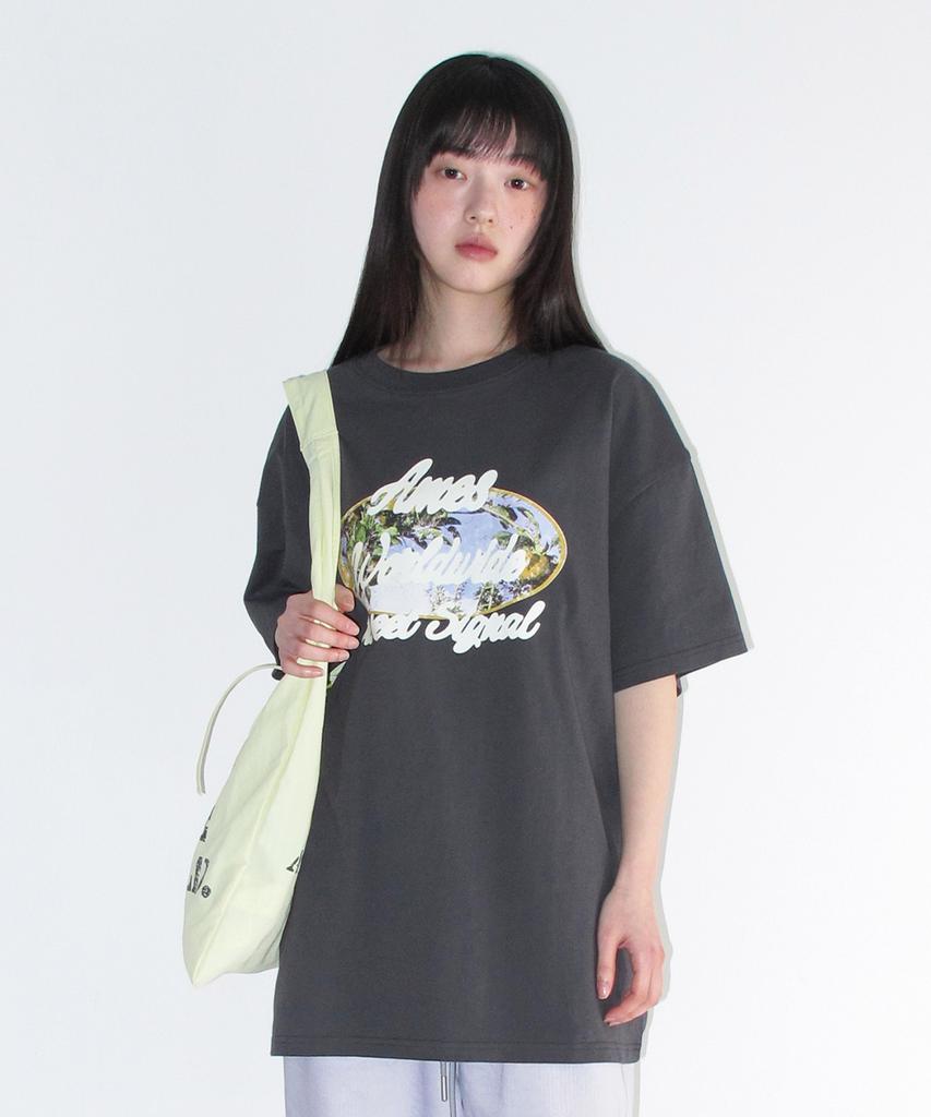 AMES-WORLDWIDE Palm Tree Oval Tee Charcoal