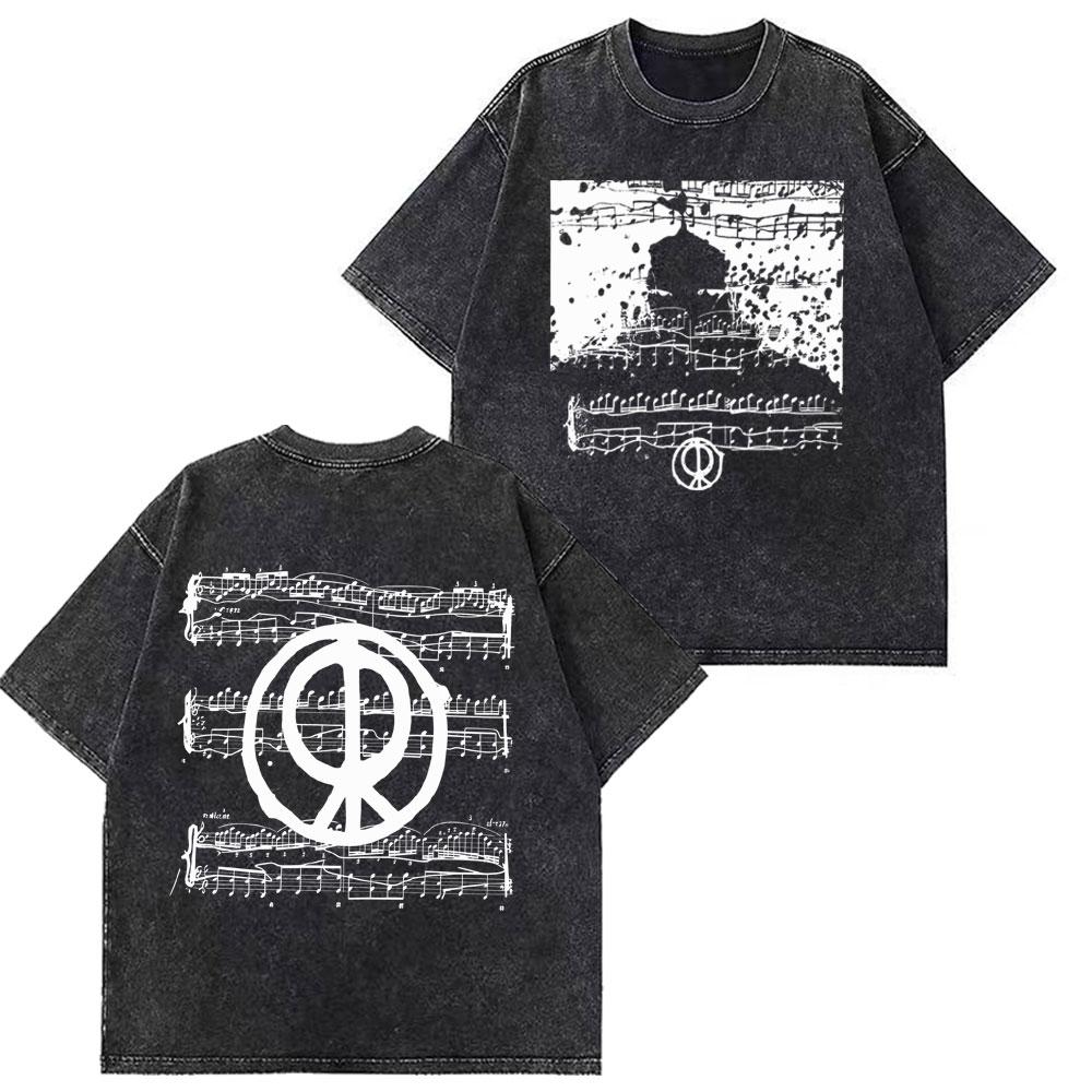 T-shirts Graphiques Notes de Musique Rosala LUX Unisexes Mode Femme T-shirt Ample Décontracté Esthétique T-shirts Lavés Streetwear