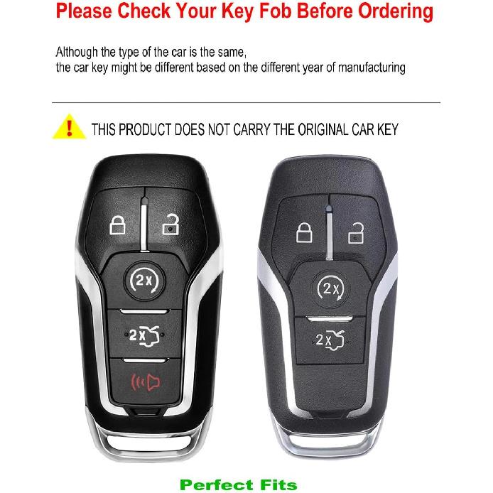 for Ford and for Lincoln Key Fob Cover Leather Car Key Chain Case Holder Compatible for Explorer Mustang Edge Fusion F150 MKZ MKC -Black