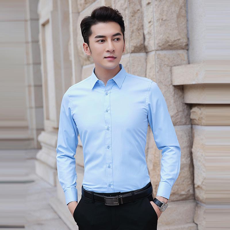 Herren Slim Fit Langarm Businesshemd - Dick, Samt, Reinweiß, Jugendliche Festkleidung